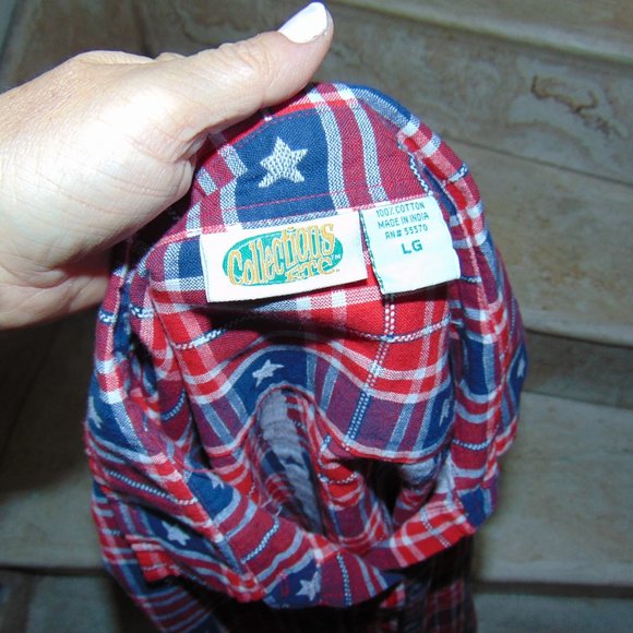 Collections Etc Women's Collared Button Down Shirt Plaid Cotton Stars Size Large - Picture 7 of 7